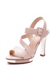 Women's Elegant Chunky Heel Leather Sandals(almond) - 342818032
