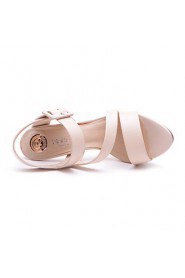 Women's Elegant Chunky Heel Leather Sandals(almond) - 342818032