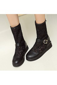 Women's Shoes Flat Heel Fashion Boots / Novelty / Round Toe / Closed Toe Boots Outdoor / Dress / CasualBlack / Pink /