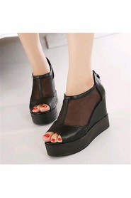 Women's Shoes Leatherette Wedge Heel Wedges / Heels Heels Outdoor / Casual Black / White