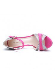 Women's Crossover Chunky Heel Sheepskin Sandals (fuchsia) - 132811006