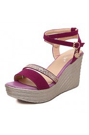 Women's Shoes Fleece Wedge Heel Open Toe Sandals Dress Black / Pink