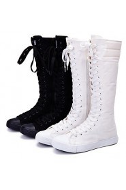 Punk Girls' Women's Shoes Canvas Flat Heel Fashion Boots Boots Outdoor / Athletic / Casual Black / White