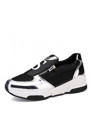 Women's Shoes Pigskin Flat Heel Comfort Fashion Sneakers Outdoor / Dress / Casual Black / Silver