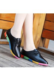 Women's Shoes Leather Flat Heel Pointed Toe Oxfords Office & Career / Casual Black / Blue / White / Orange