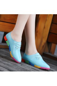 Women's Shoes Leather Flat Heel Pointed Toe Oxfords Office & Career / Casual Black / Blue / White / Orange
