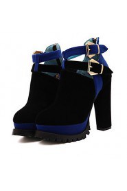 Women's Shoes Chunky Heel Round Toe Boots Casual Blue/Red