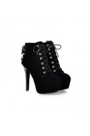 Women's Shoes Round Toe Platform Stiletto Heel Flocking Ankle Boots with Lace-up More Colors available