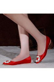 Women's Shoes Satin Flat Heel Ballerina / Pointed Toe / Closed Toe Flats Office/ Dress / Casual Red / Champagne