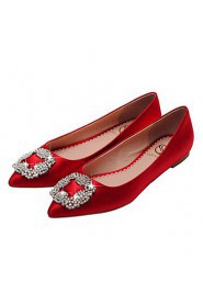 Women's Shoes Satin Flat Heel Ballerina / Pointed Toe / Closed Toe Flats Office/ Dress / Casual Red / Champagne