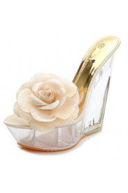 Thick crust slope with a beach large flowers shaped muffin waterproof high-heeled sandals and slippers