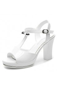 Women's Shoes Leatherette Chunky Heel Peep Toe Sandals Wedding / Office & Career / Dress White / Silver