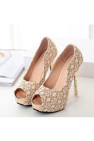 Women's Shoes Synthetic Stiletto Heel Peep Toe Heels Party & Evening / Dress Black / Gold