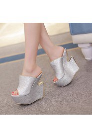 Women's Shoes Synthetic Wedge Heel Peep Toe Sandals Party & Evening / Dress Silver / Gray / Gold