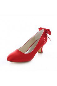 Women's Shoes Stretch Satin Chunky Heel Heels / Round Toe Heels Wedding / Party & Evening / Dress Red