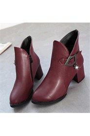 Women's Shoes Leatherette Chunky Heel Fashion Boots / Combat Boots Boots Outdoor / Casual Black / Burgundy