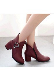 Women's Shoes Leatherette Chunky Heel Fashion Boots / Combat Boots Boots Outdoor / Casual Black / Burgundy