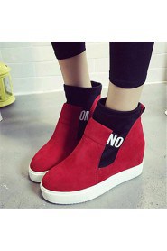 Women's Shoes Leatherette Wedge Heel Fashion Boots Boots Outdoor / Casual Black / Red