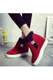 Women's Shoes Leatherette Wedge Heel Fashion Boots Boots Outdoor / Casual Black / Red