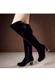 Women's Shoes Fleece Chunky Heel Fashion Boots/Round Toe Boots Dress Black