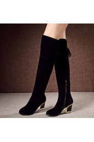 Women's Shoes Fleece Chunky Heel Fashion Boots/Round Toe Boots Dress Black