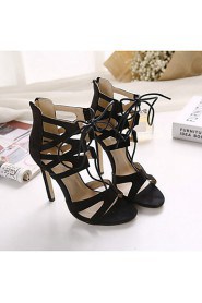 Women's Shoes Cashmere Stiletto Heel Heels / Open Toe Sandals Outdoor / Casual Black / White