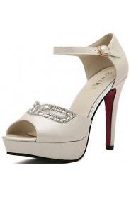 Women's Crystal Peep Toe Platform Stiletto Heel Shoe /White / Almond