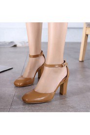 Women's Shoes Leatherette Chunky Heel Round Toe Heels Dress Black / Brown