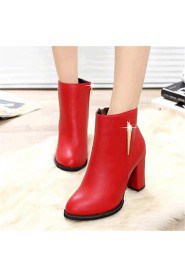 Women's Shoes Leatherette Chunky Heel Combat Boots Boots Outdoor / Casual Black / Red / Burgundy