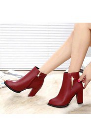 Women's Shoes Leatherette Chunky Heel Combat Boots Boots Outdoor / Casual Black / Red / Burgundy