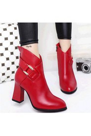 Women's Shoes Leatherette Chunky Heel Fashion Boots / Combat Boots Boots Outdoor / Casual Black / Red