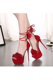 Women's Shoes Fleece Stiletto Heel Open Toe Sandals Party & Evening / Dress Black / Red
