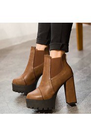 Women's Shoes PU Leather Chunky Heel Heels/Bootie/Round Toe Boots Office & Career/Casual Black/Brown