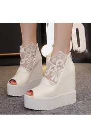 Women's Shoes Leatherette Wedge Heel Peep Toe Sandals Dress Black / White