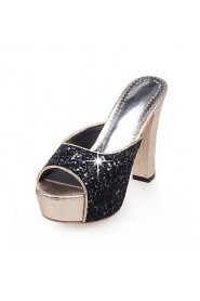 Women's Shoes Glitter Chunky Heel Heels Sandals Wedding / Party & Evening / Dress / Casual Black / Pink / Silver / Gold
