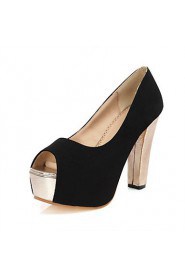 Women's Shoes Fleece Chunky Heel Heels / Peep Toe Sandals Wedding / Party & Evening / Dress Black / Blue / Red