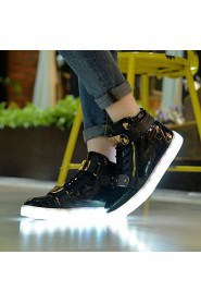 Women's Shoes Leather Flat Heel Comfort / Round Toe Fashion Sneakers Outdoor / Casual / Party & Evening Black / White