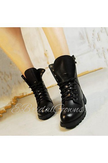 Women's Shoes Combat Boots Round Toe Low Heel Mid-Calf Boots