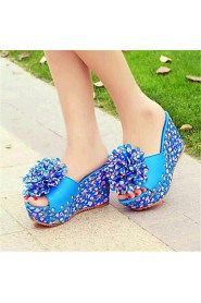 Women's Shoes Leatherette Wedge Heel Wedges / Slippers Sandals Casual Blue / White