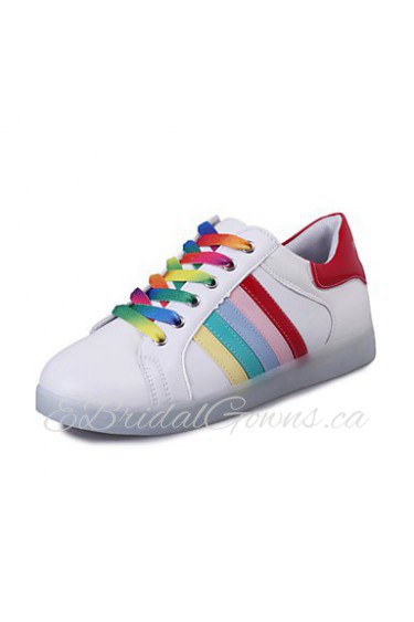 Women's Shoes Leatherette Flat Heel Round Toe Fashion Sneakers Outdoor / Athletic / Casual White