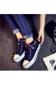 Women's Shoes Plaid Canvas Flat Heel Round Toe Student Fashion Sneakers Outdoor / Casual