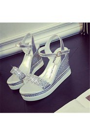 Women's Shoes Synthetic Wedge Heel Wedges / Peep Toe Sandals Party & Evening / Casual Silver / Gold