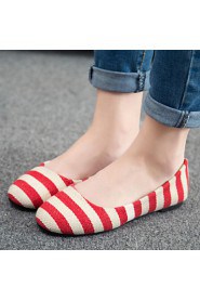 Women's Shoes Spring New Flat Heel Round Toe Comfort Stripe Flats Casual Black/Blue/Red