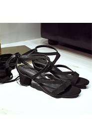 Women's Shoes Fleece Chunky Heel Novelty Sandals Party & Evening / Dress / Casual Black / Blue / Brown
