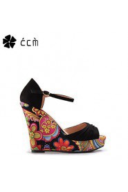 Women's Shoes Faux Wedge Heel Wedges/Peep Toe/Platform/Ankle Strap Bohemian Sandals Party & Evening/Casual Black
