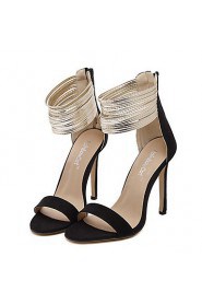 Women's Shoes Fleece Stiletto Heel Open Toe Sandals Party & Evening / Dress Black / Almond