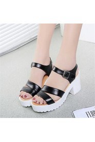 Women's Shoes Chunky Heel Peep Toe Sandals Outdoor / Casual Black / White
