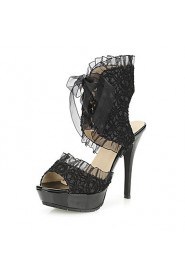 Women's Shoes PU Stiletto Heel Peep Toe Sandals Dress / Casual Black / Beige