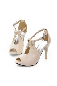 Women's Shoes Leatherette Stiletto Heel Heels / Peep Toe Sandals Office & Career / Dress / Casual Black / White