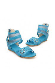 Women's Shoes Tulle / Leatherette Wedge Heel Peep Toe / Fashion Boots Sandals Dress / Casual Blue / Pink / White